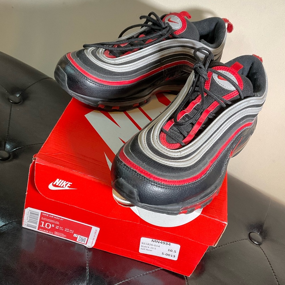 Nike Air Max 97 "Bred Reflective" , Black Red Silver 921826-014, Size 10.5